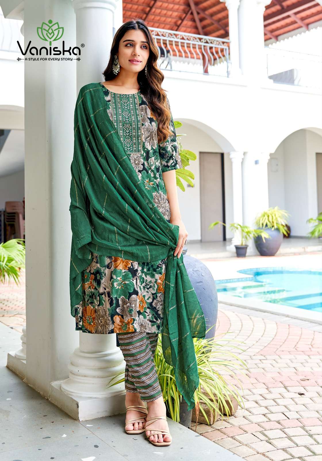 SITARA VOL-1 BY VANISKA RAYON FOIL PRINT FANCY STRAIGHT KURTI PANT & DUPATTA 