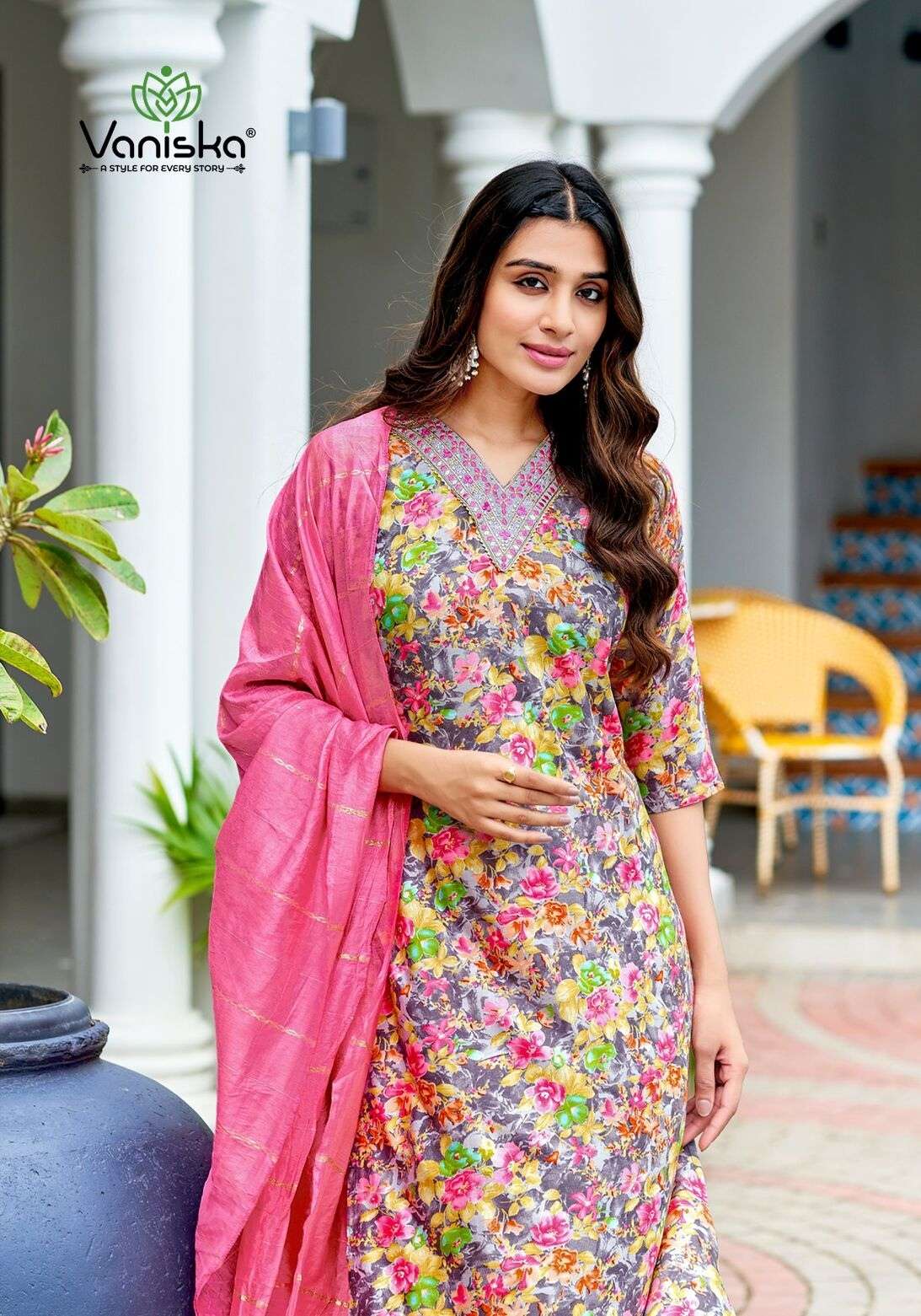 SITARA VOL-1 BY VANISKA RAYON FOIL PRINT FANCY STRAIGHT KURTI PANT & DUPATTA 