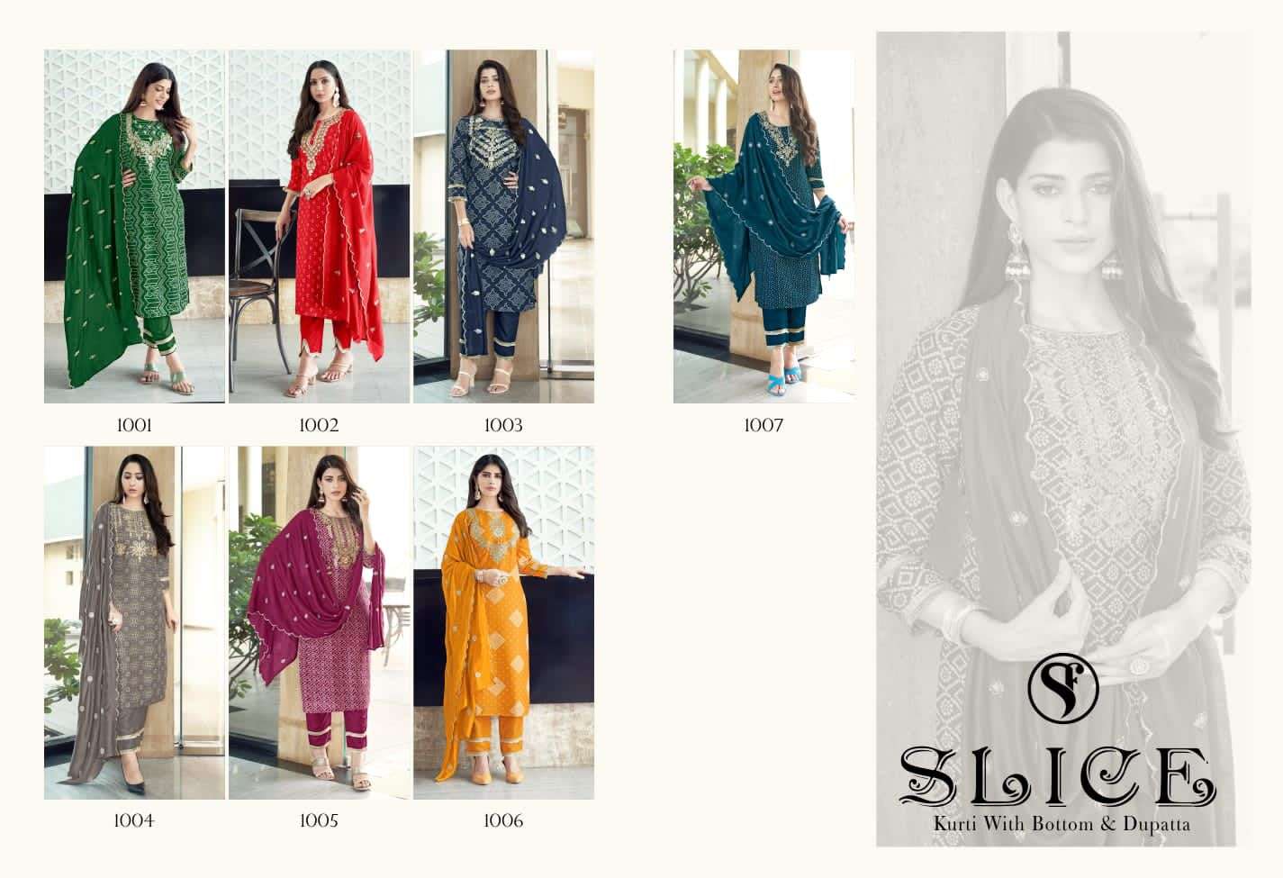 SLICE BY SWEETY FASHION FANCY CHINON SILK & BANDHEJ PRINT KURTI PANT WITH EMBROIDERY DUPATTA 