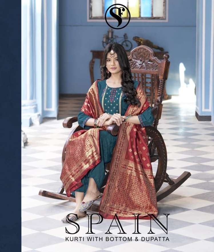 SPAIN BY SWEETY FASHION HEAVY FANCY CHINON SILK BASE KURTI PANT WITH DUPATTA 