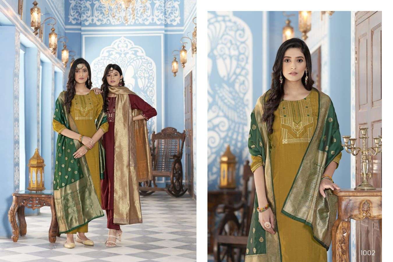 SPAIN BY SWEETY FASHION HEAVY FANCY CHINON SILK BASE KURTI PANT WITH DUPATTA 