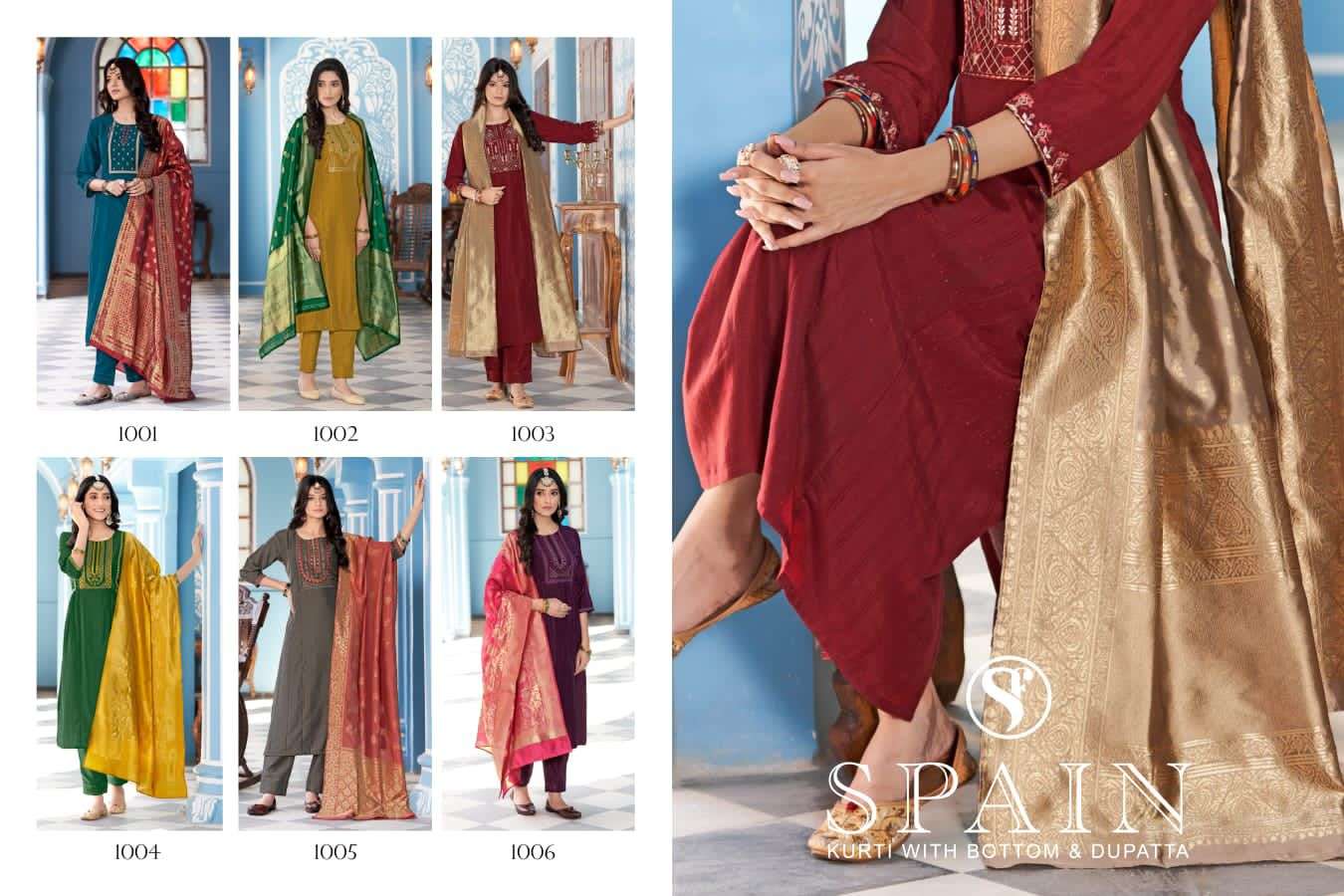 SPAIN BY SWEETY FASHION HEAVY FANCY CHINON SILK BASE KURTI PANT WITH DUPATTA 