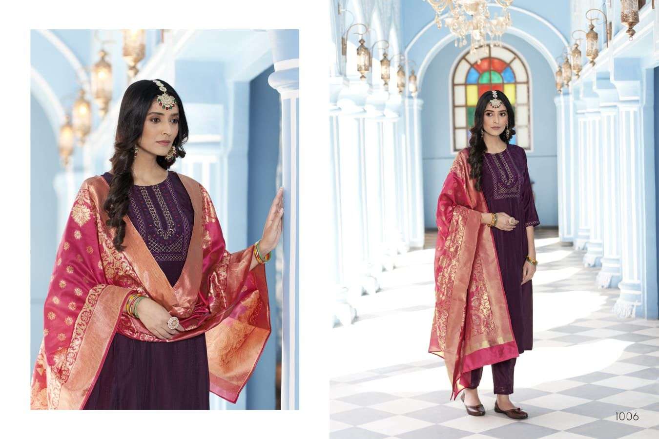 SPAIN BY SWEETY FASHION HEAVY FANCY CHINON SILK BASE KURTI PANT WITH DUPATTA 