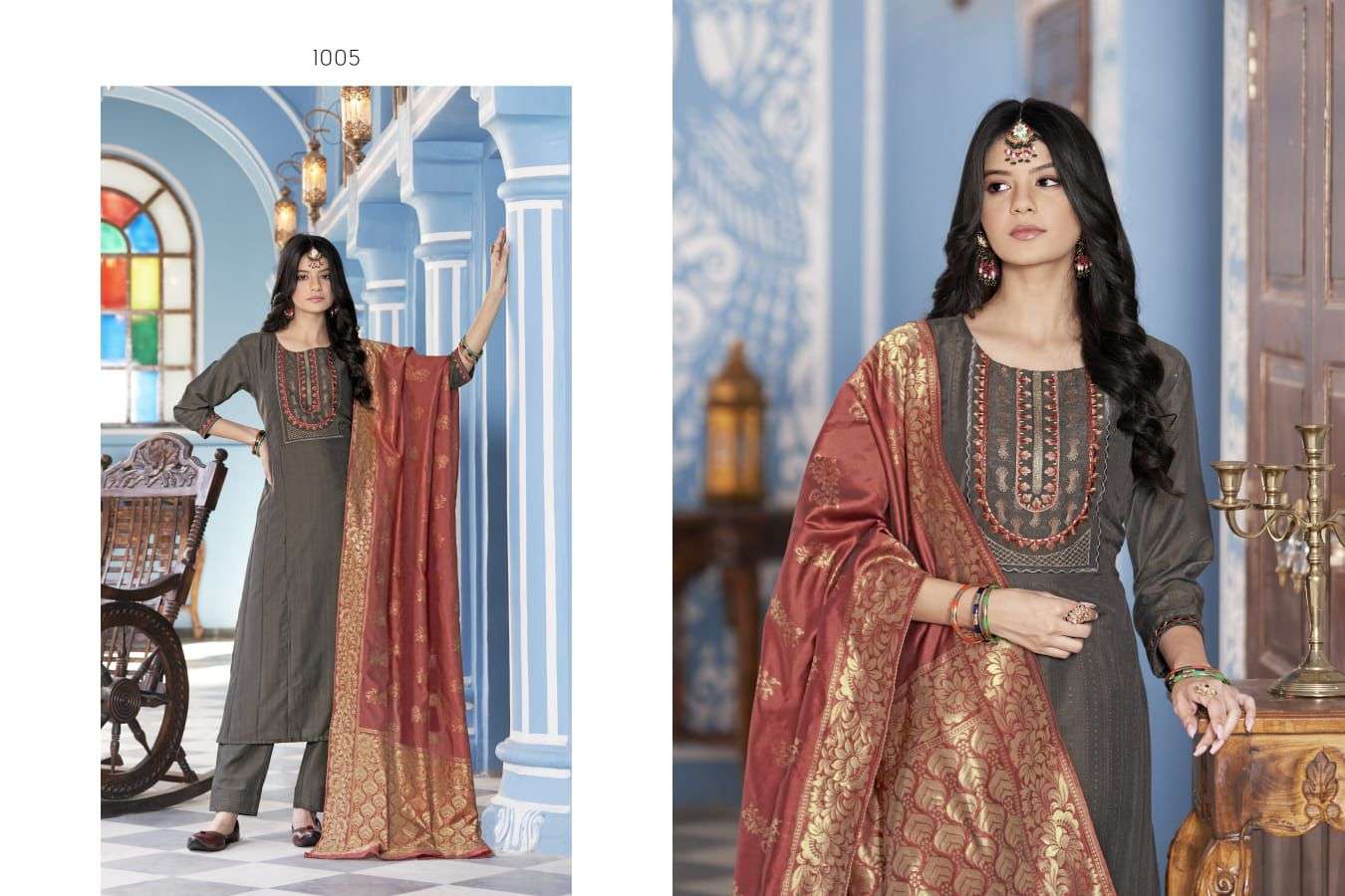 SPAIN BY SWEETY FASHION HEAVY FANCY CHINON SILK BASE KURTI PANT WITH DUPATTA 