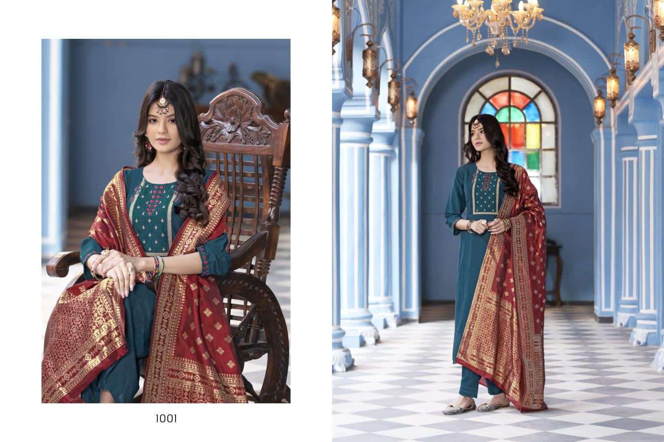 SPAIN BY SWEETY FASHION HEAVY FANCY CHINON SILK BASE KURTI PANT WITH DUPATTA 