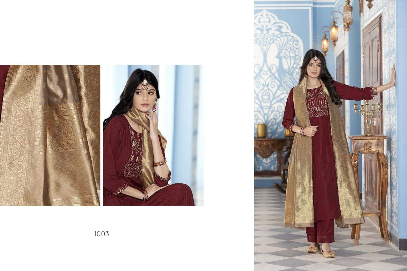 SPAIN BY SWEETY FASHION HEAVY FANCY CHINON SILK BASE KURTI PANT WITH DUPATTA 