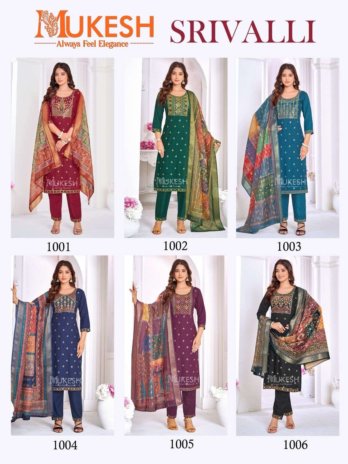 SRIVALLI BY MUKESH RAYON WITH EMBROIDERY BUTTY NECK LACE TOP BOTTOM WITH DUPATTA 