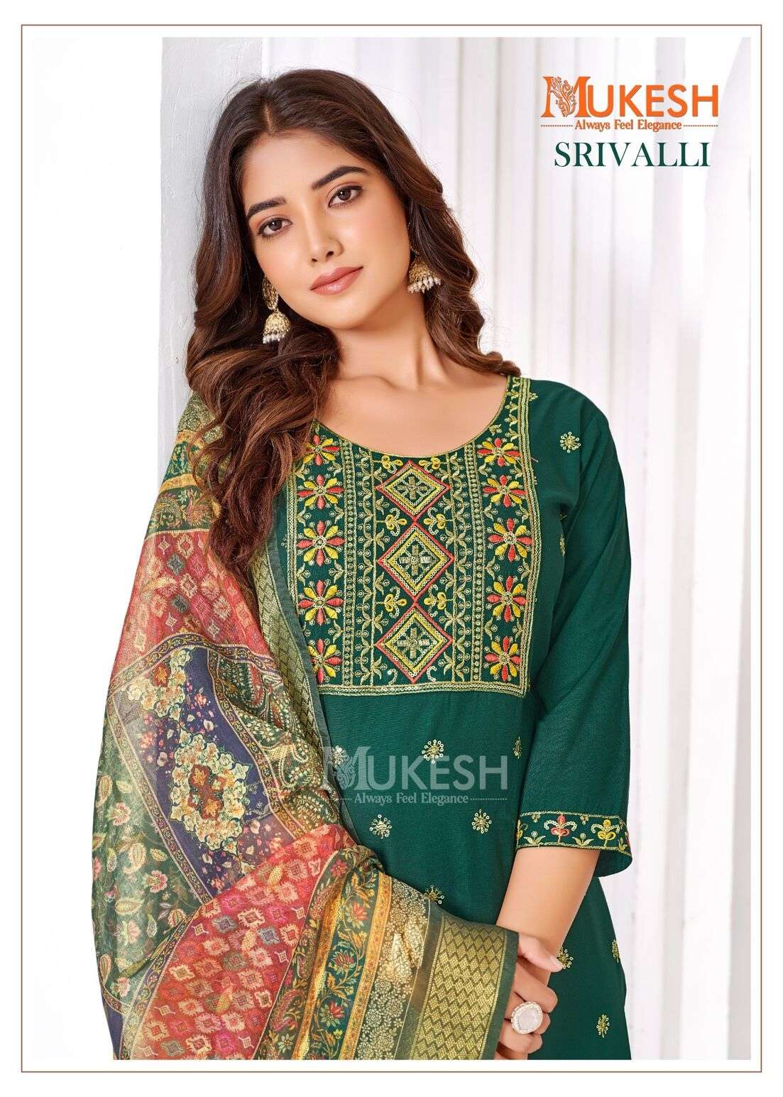 SRIVALLI BY MUKESH RAYON WITH EMBROIDERY BUTTY NECK LACE TOP BOTTOM WITH DUPATTA 