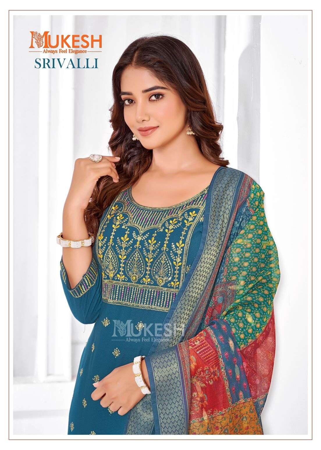 SRIVALLI BY MUKESH RAYON WITH EMBROIDERY BUTTY NECK LACE TOP BOTTOM WITH DUPATTA 