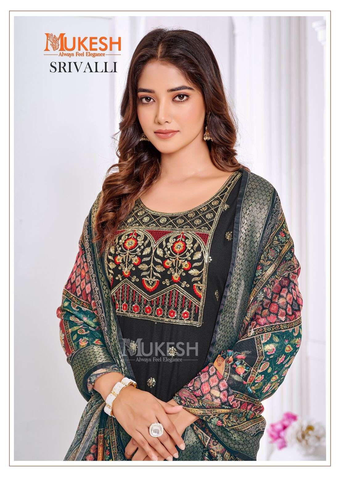 SRIVALLI BY MUKESH RAYON WITH EMBROIDERY BUTTY NECK LACE TOP BOTTOM WITH DUPATTA 