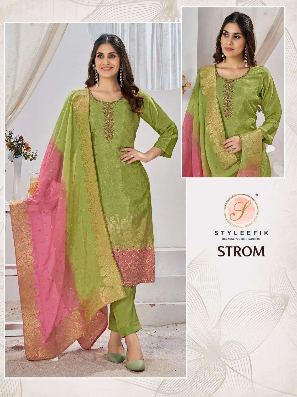 STROM BY STYLEFIK PURE SIMMER SILK SELF JACQUARD UNSTICHED SALWAR SUITS 