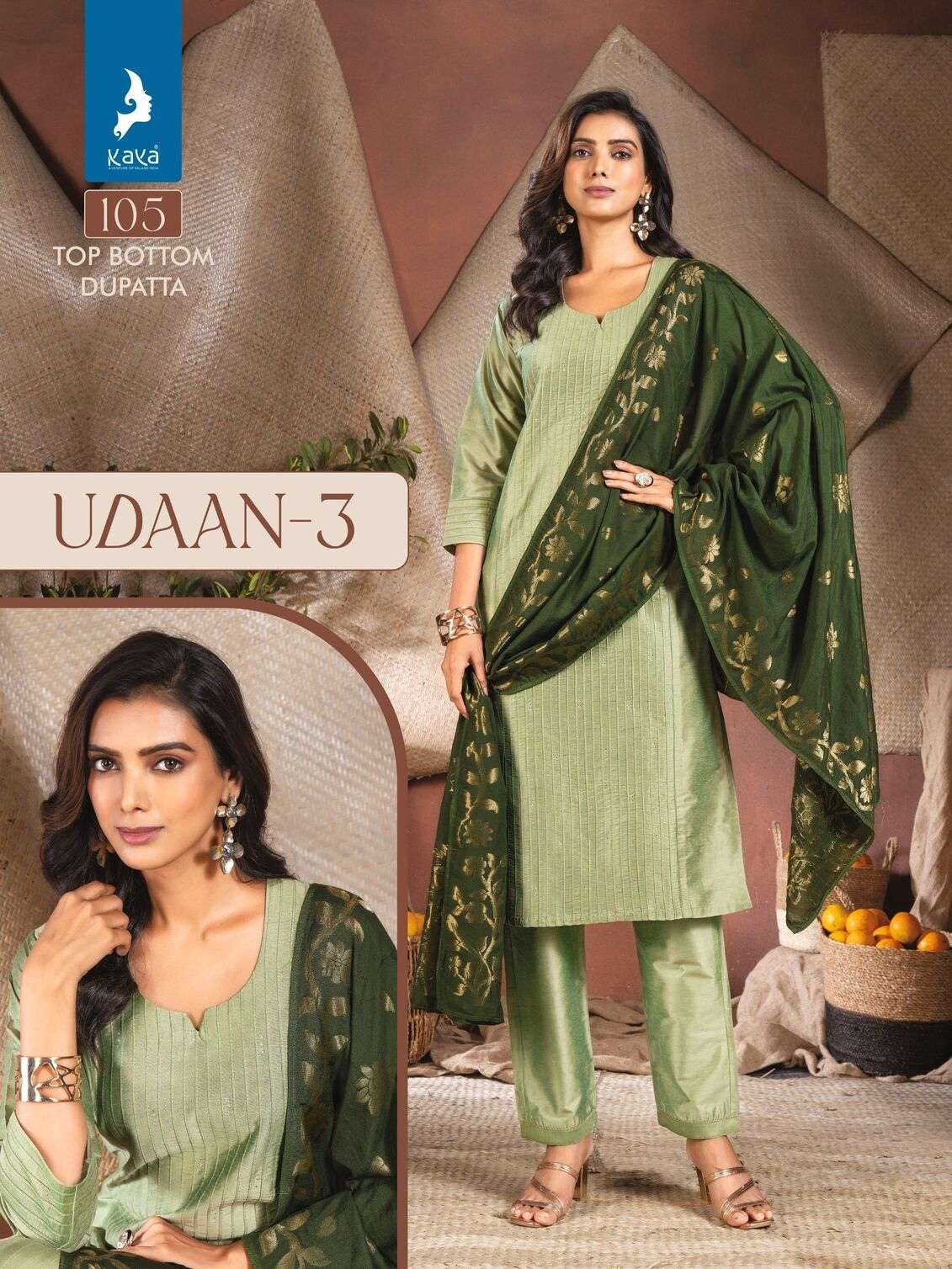 UDAAN VOL-3 BY KAYA KURTI PURE SILK CASUAL WEAR KURTI PANT WITH PRINTED DUPATTA 