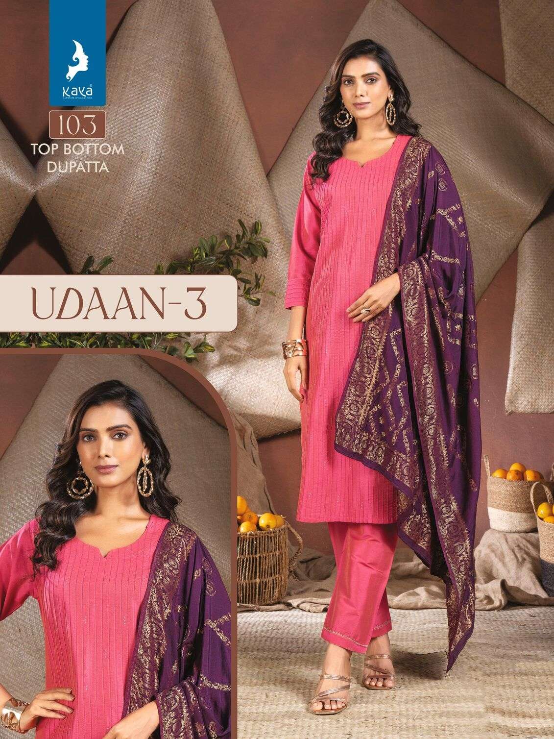 UDAAN VOL-3 BY KAYA KURTI PURE SILK CASUAL WEAR KURTI PANT WITH PRINTED DUPATTA 