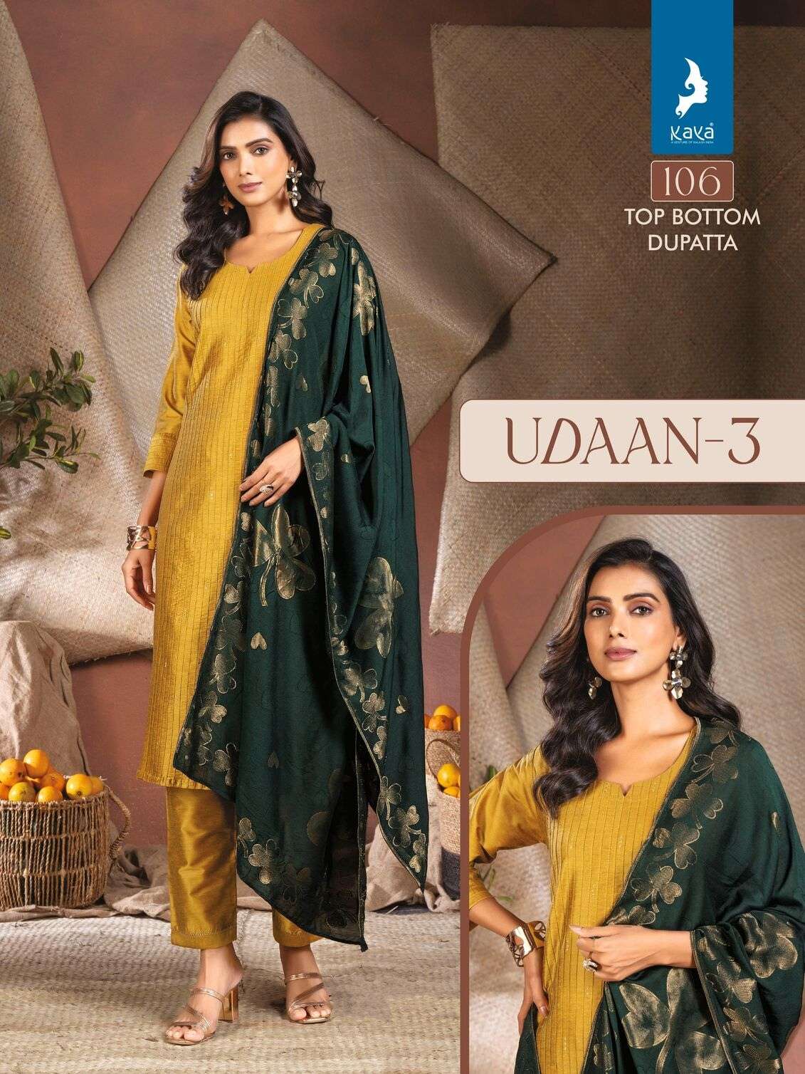 UDAAN VOL-3 BY KAYA KURTI PURE SILK CASUAL WEAR KURTI PANT WITH PRINTED DUPATTA 