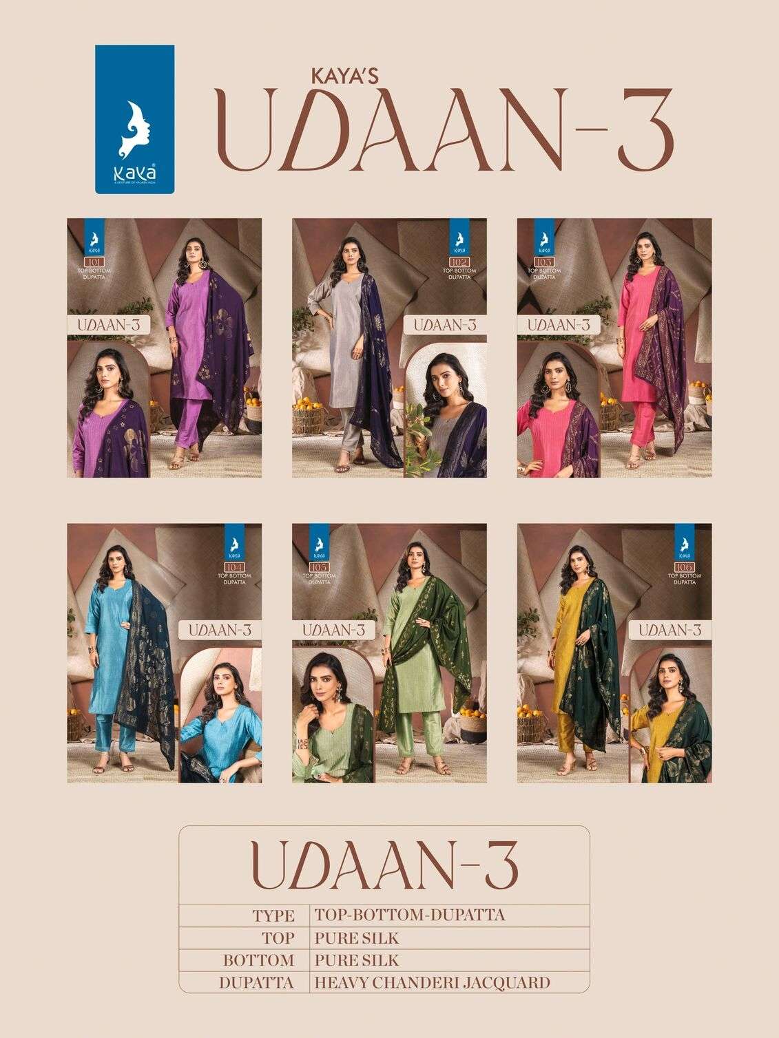 UDAAN VOL-3 BY KAYA KURTI PURE SILK CASUAL WEAR KURTI PANT WITH PRINTED DUPATTA 