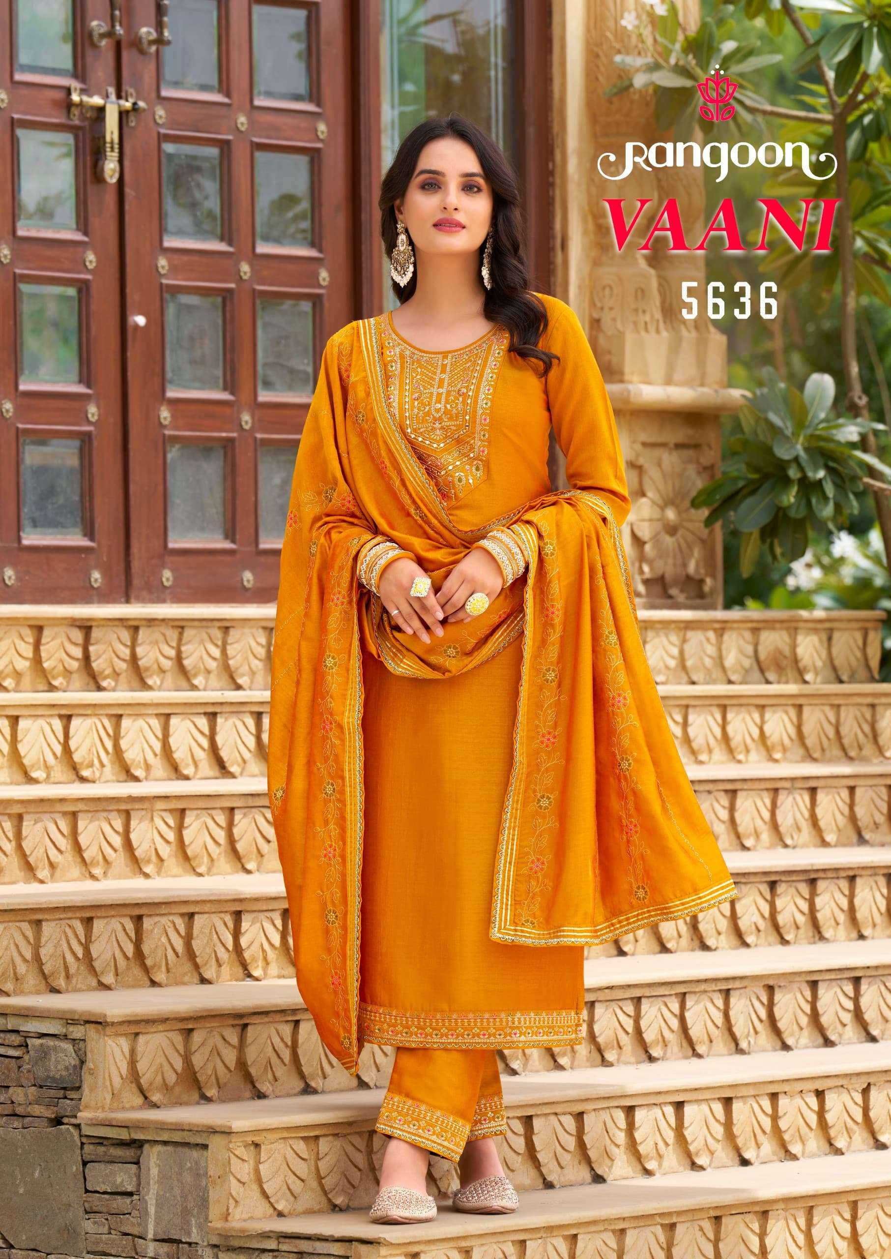 VAANI BY RANGOON SILK WITH FANCY EMBROIDERY & KHATLI HAND MIRROR WORK KURTI PANT WITH DUPATTA 