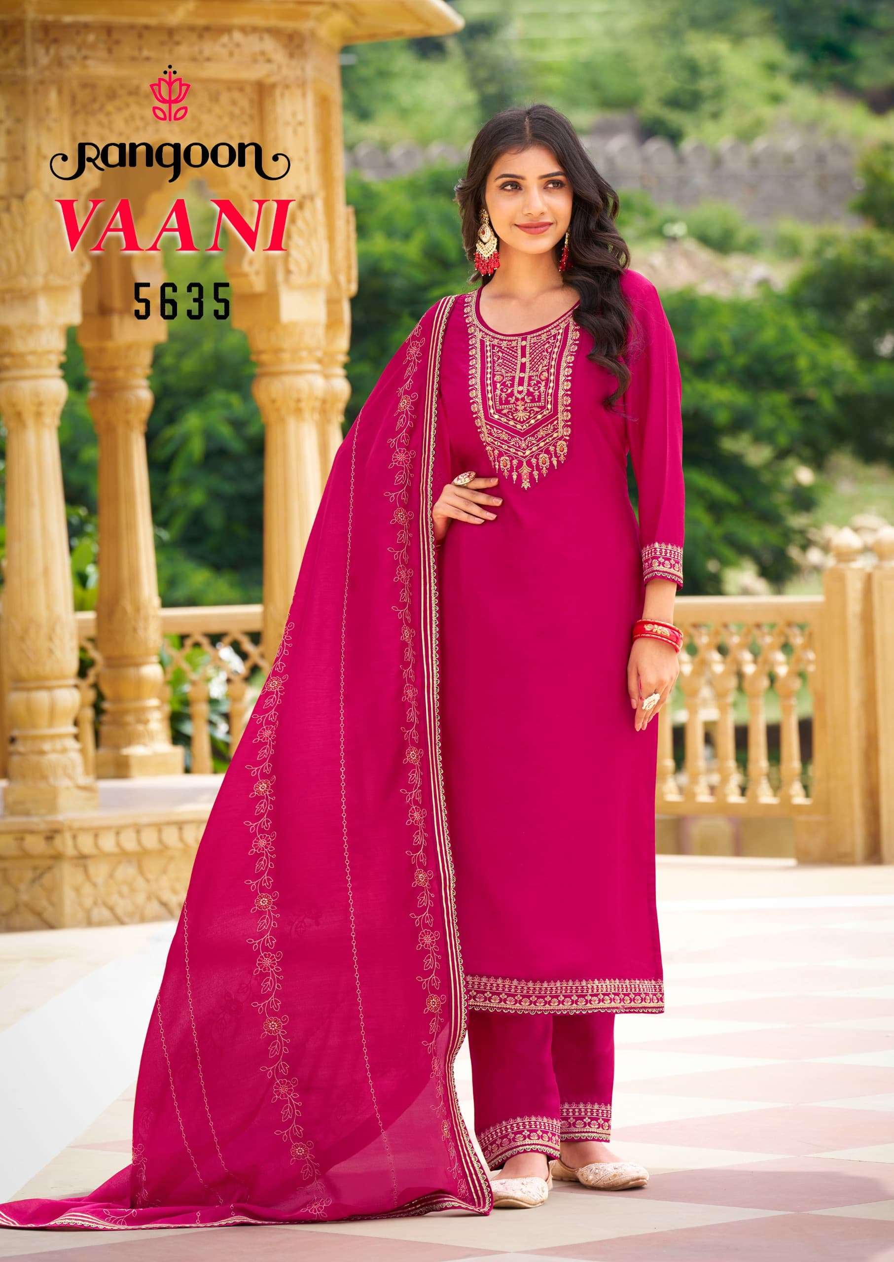 VAANI BY RANGOON SILK WITH FANCY EMBROIDERY & KHATLI HAND MIRROR WORK KURTI PANT WITH DUPATTA 