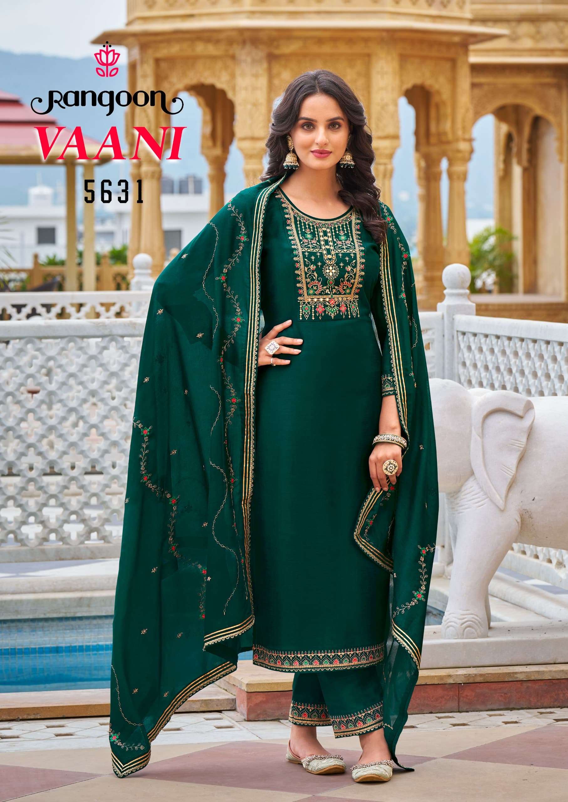 VAANI BY RANGOON SILK WITH FANCY EMBROIDERY & KHATLI HAND MIRROR WORK KURTI PANT WITH DUPATTA 