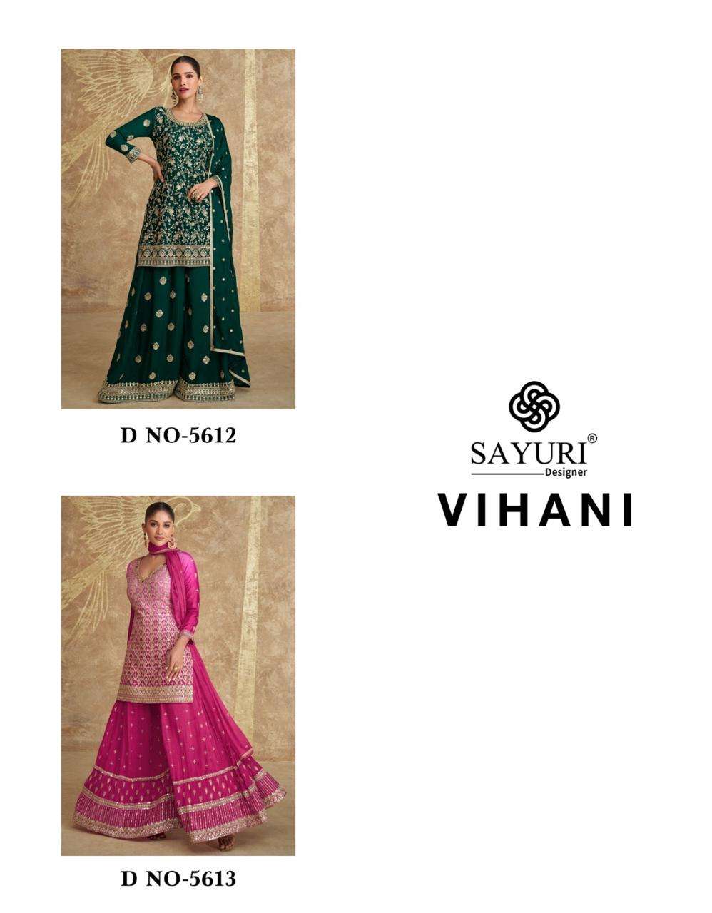 VIHANI BY SAYURI DESIGNER REAL CHINON SILK HEAVY EMBROIDERY WEDDING WEAR KURTI PLAZO WITH DUPATTA 