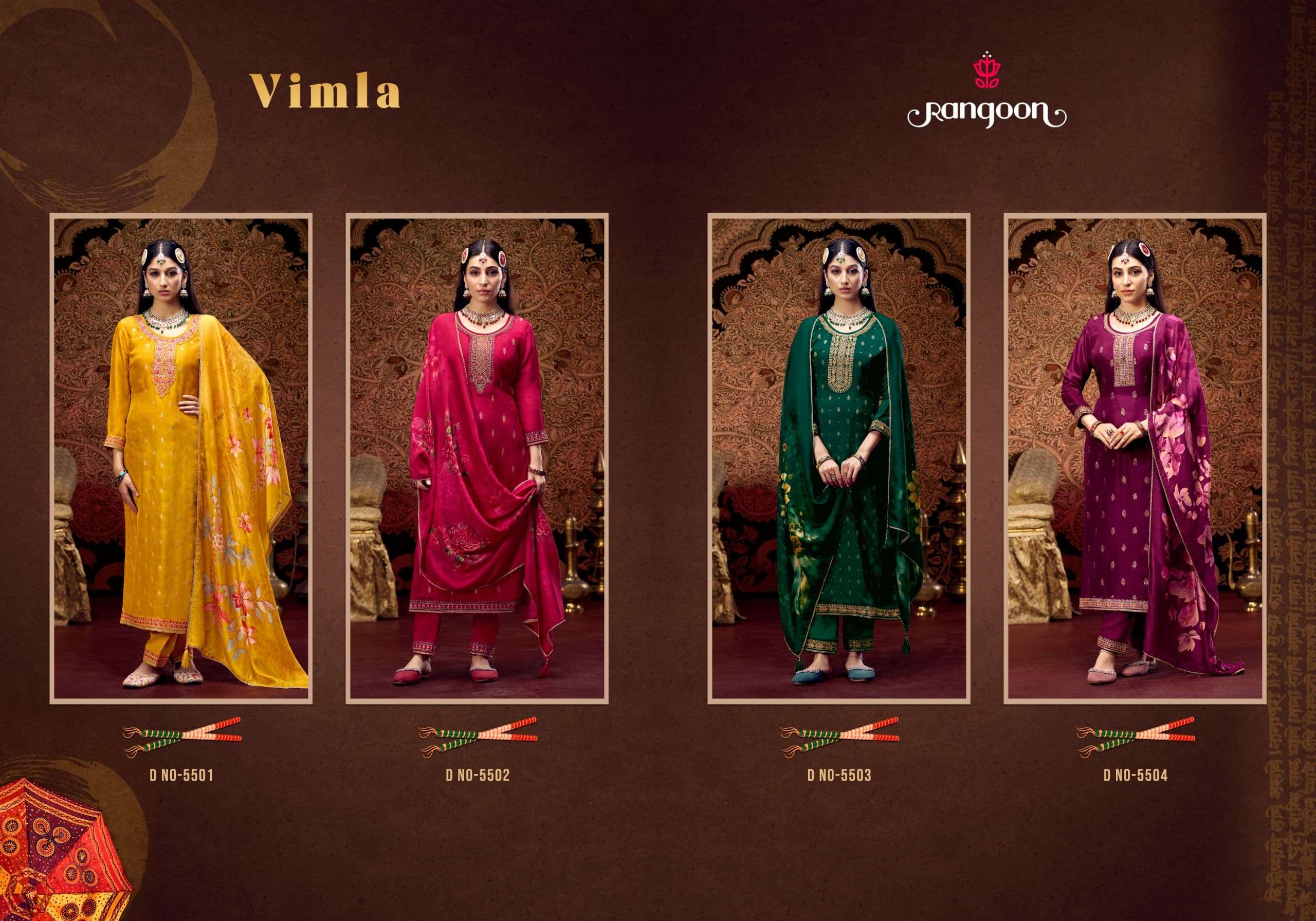 VIMLA BY RANGOON PURE DOLA & FANCY KHATLI HAND WORK 3 PCS WITH FANCY WORK PANT 