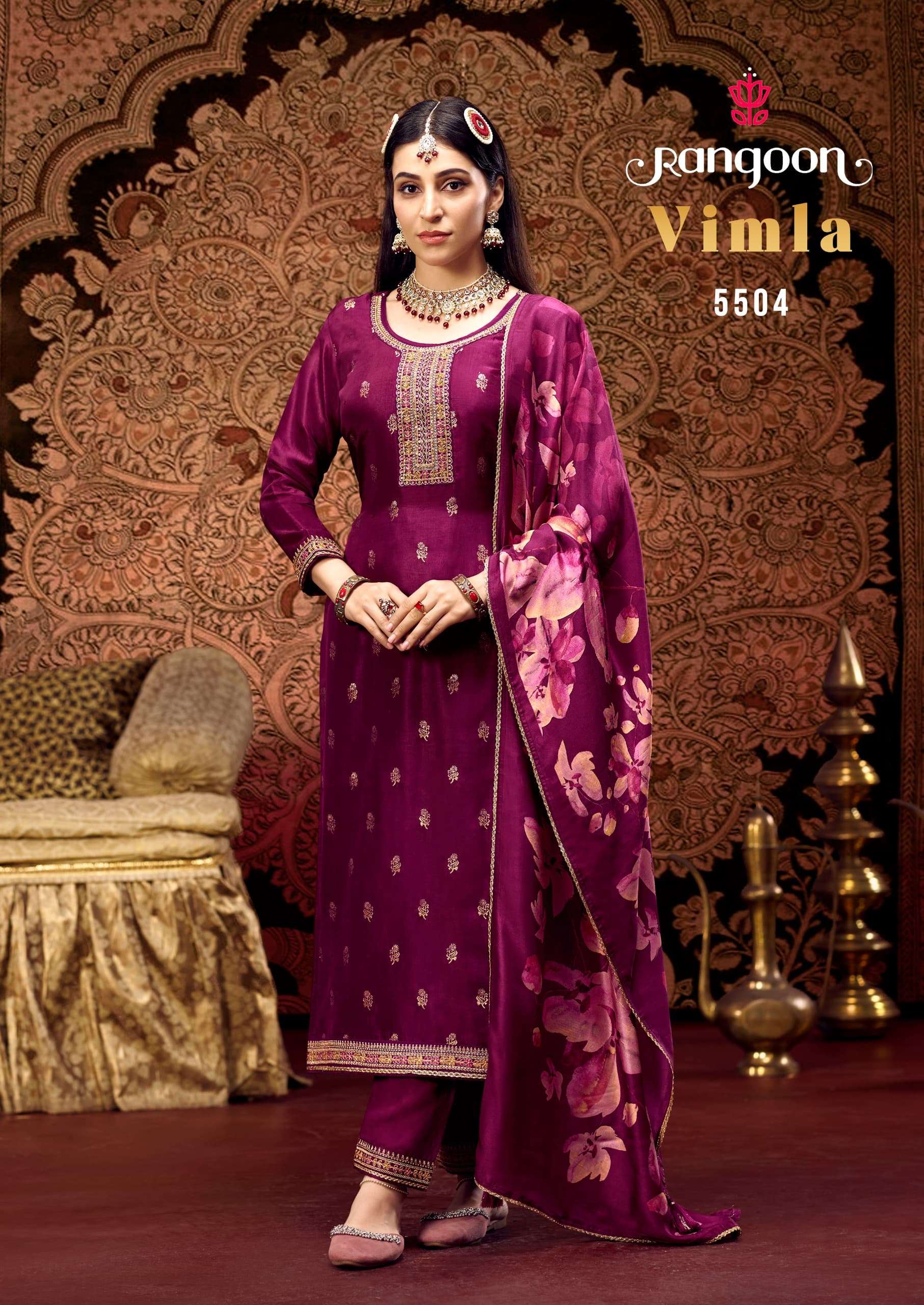 VIMLA BY RANGOON PURE DOLA & FANCY KHATLI HAND WORK 3 PCS WITH FANCY WORK PANT 