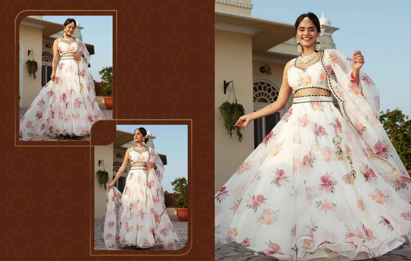 VOLUME- 23 BY TEXOFAB STYLISH FLORAL DIGITAL PRINT WITH EMBROIDERY GOTA PATTI WORK LEHENGA BLOUSE WITH DUPATTA 