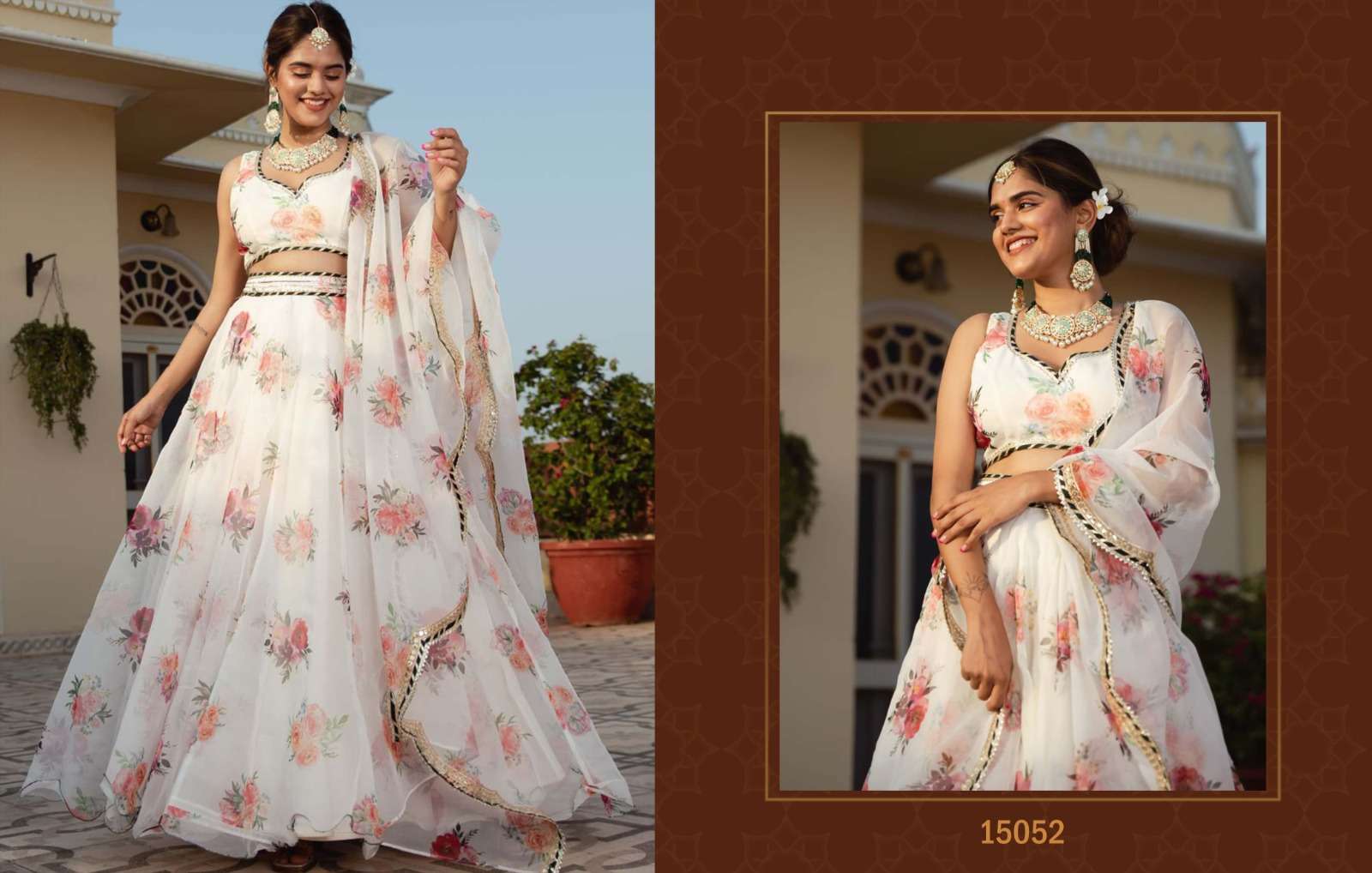 VOLUME- 23 BY TEXOFAB STYLISH FLORAL DIGITAL PRINT WITH EMBROIDERY GOTA PATTI WORK LEHENGA BLOUSE WITH DUPATTA 