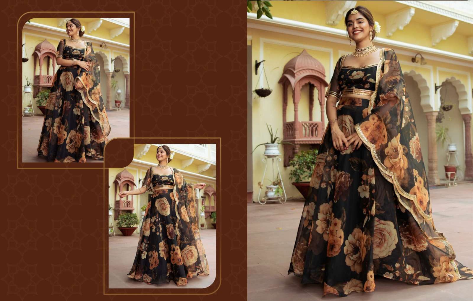 VOLUME- 23 BY TEXOFAB STYLISH FLORAL DIGITAL PRINT WITH EMBROIDERY GOTA PATTI WORK LEHENGA BLOUSE WITH DUPATTA 