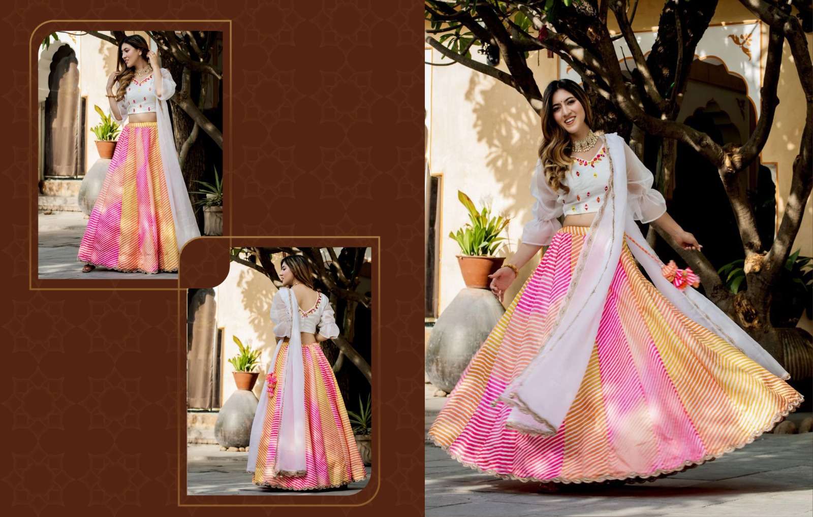 VOLUME- 23 BY TEXOFAB STYLISH FLORAL DIGITAL PRINT WITH EMBROIDERY GOTA PATTI WORK LEHENGA BLOUSE WITH DUPATTA 