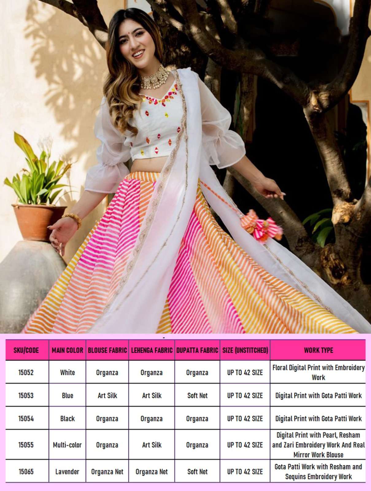 VOLUME- 23 BY TEXOFAB STYLISH FLORAL DIGITAL PRINT WITH EMBROIDERY GOTA PATTI WORK LEHENGA BLOUSE WITH DUPATTA 