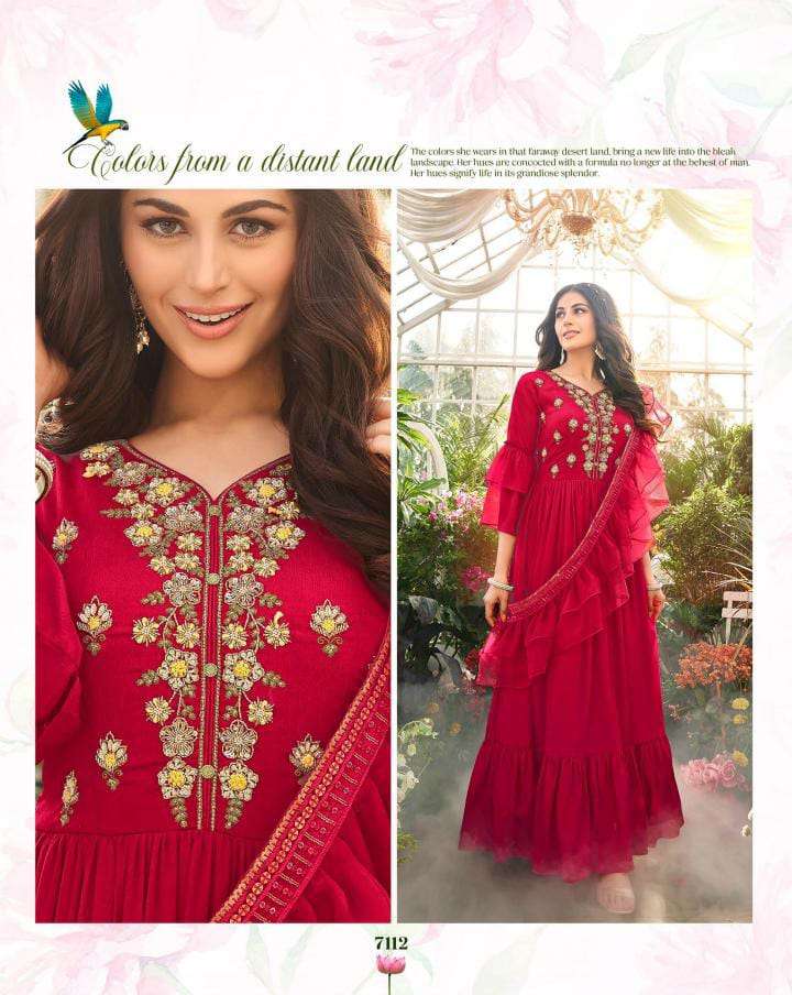 WEDDING MASTI VOL-2 BY ANJU FABRICS PURE CHINON CHIFFON HANDWORK HEAVY GOWN WITH HEAVY LACE DUPATTA 