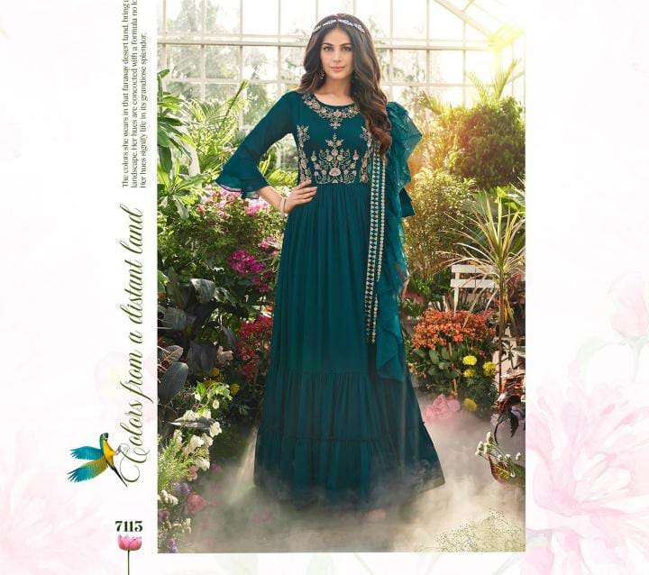 WEDDING MASTI VOL-2 BY ANJU FABRICS PURE CHINON CHIFFON HANDWORK HEAVY GOWN WITH HEAVY LACE DUPATTA 