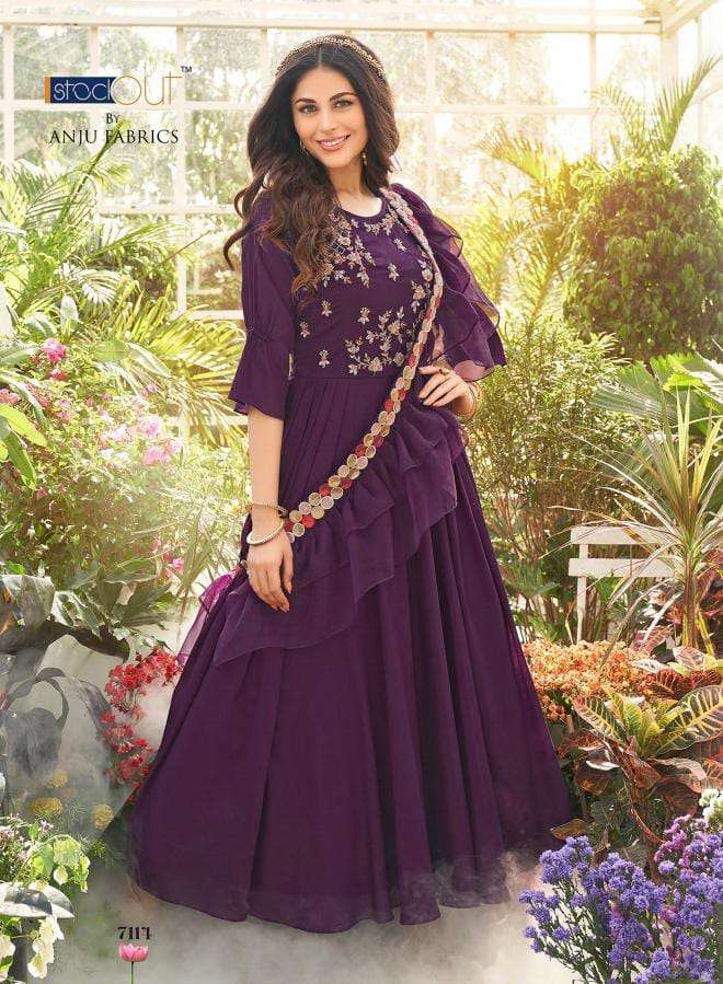 WEDDING MASTI VOL-2 BY ANJU FABRICS PURE CHINON CHIFFON HANDWORK HEAVY GOWN WITH HEAVY LACE DUPATTA 