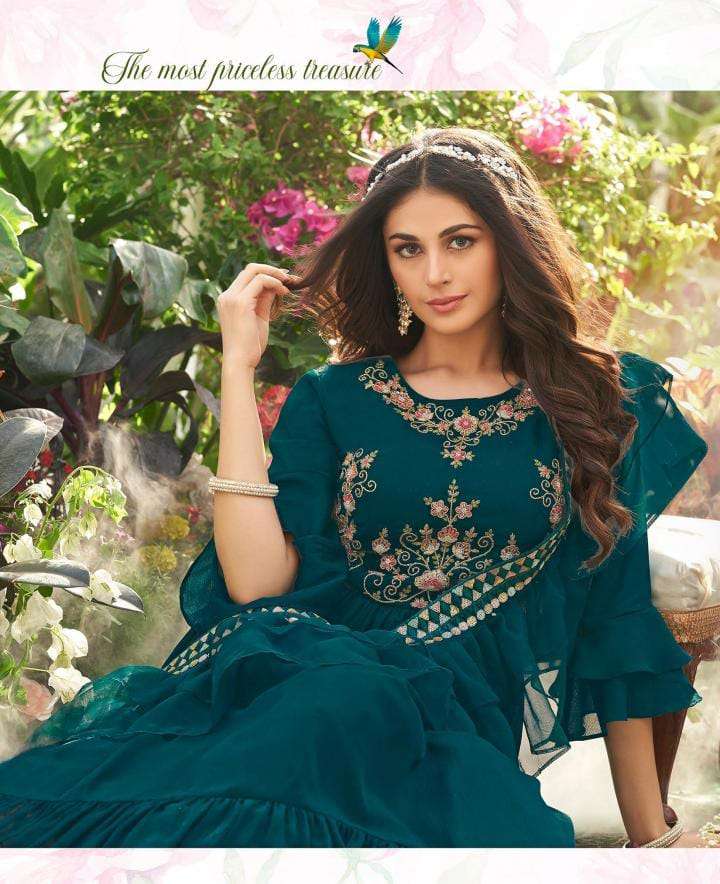 WEDDING MASTI VOL-2 BY ANJU FABRICS PURE CHINON CHIFFON HANDWORK HEAVY GOWN WITH HEAVY LACE DUPATTA 