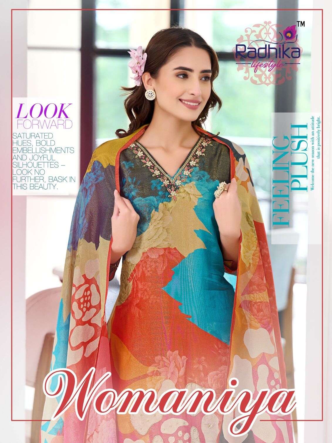 WOMANIYA VOL-1 BY RADHIKA LIFESTYLE PURE SHIMMER DIGITAL PRINT 3 PCS WITH CLASSY PRINTED HANDWORK 
