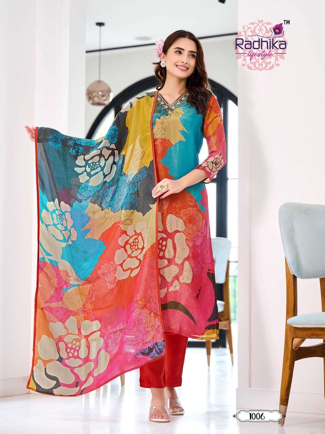 WOMANIYA VOL-1 BY RADHIKA LIFESTYLE PURE SHIMMER DIGITAL PRINT 3 PCS WITH CLASSY PRINTED HANDWORK 