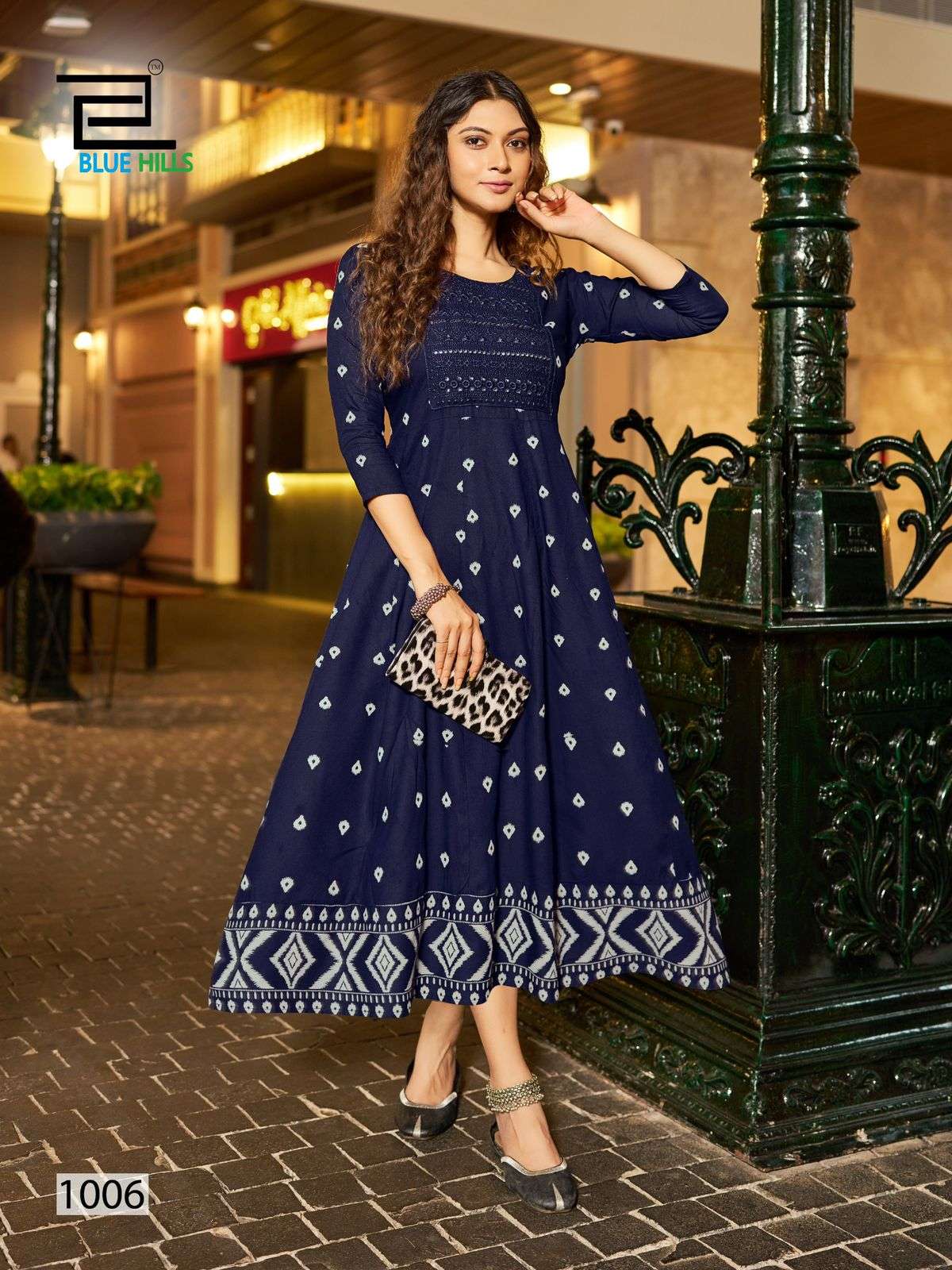 ZUDIO BY BLUE HILLS RAYON PRINTED ANARKALI CONCEPT WITH NECK EMBROIDERY WORK 