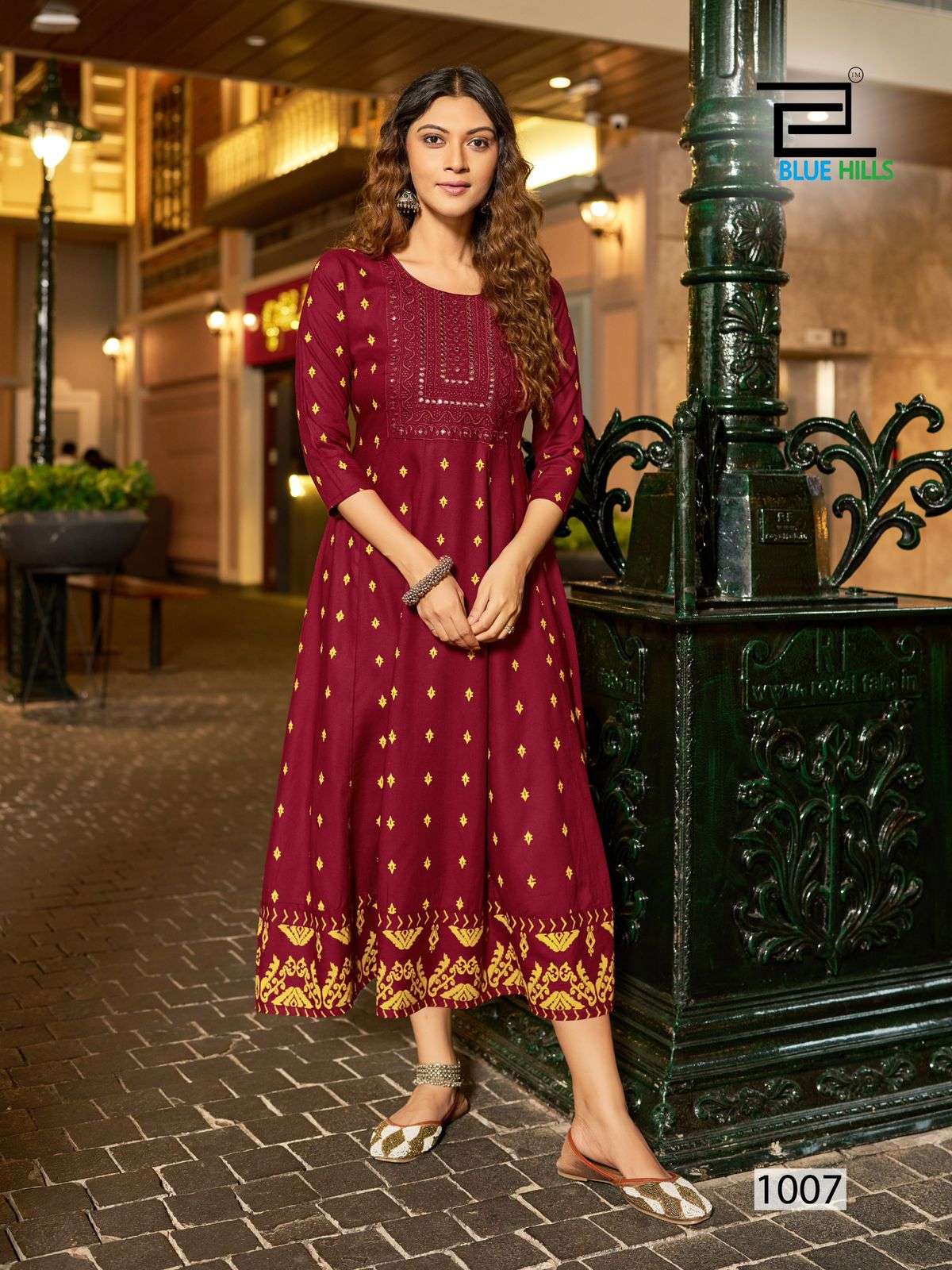 ZUDIO BY BLUE HILLS RAYON PRINTED ANARKALI CONCEPT WITH NECK EMBROIDERY WORK 