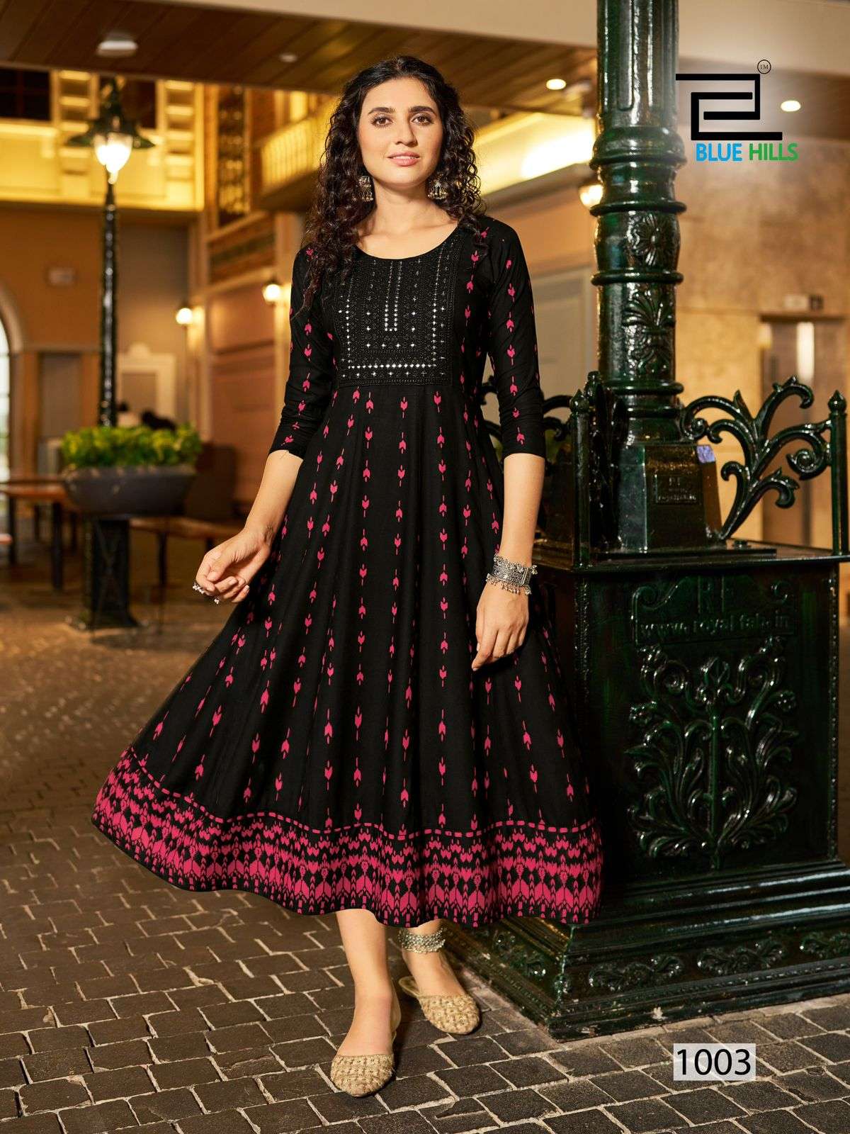 ZUDIO BY BLUE HILLS RAYON PRINTED ANARKALI CONCEPT WITH NECK EMBROIDERY WORK 