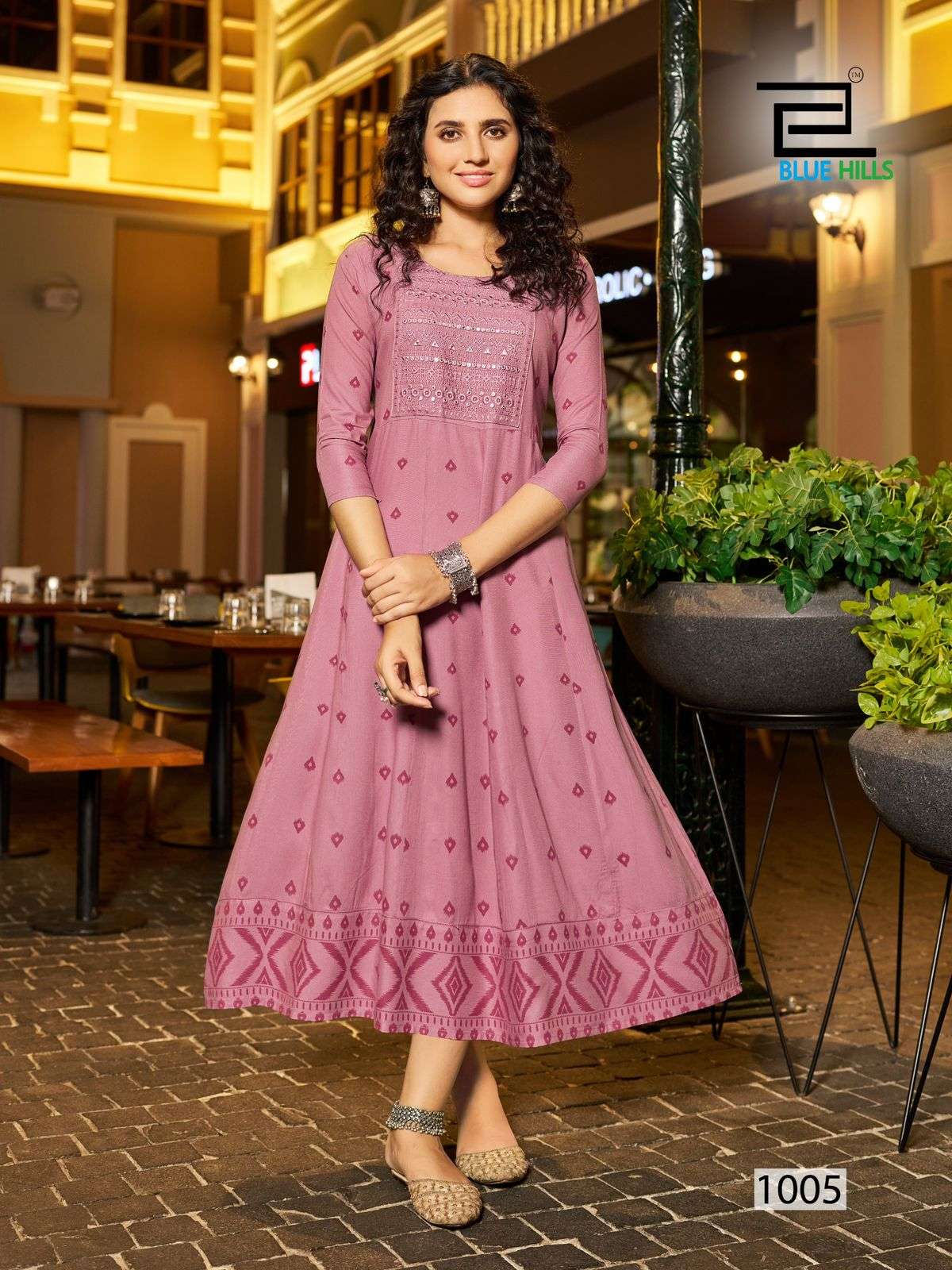 ZUDIO BY BLUE HILLS RAYON PRINTED ANARKALI CONCEPT WITH NECK EMBROIDERY WORK 