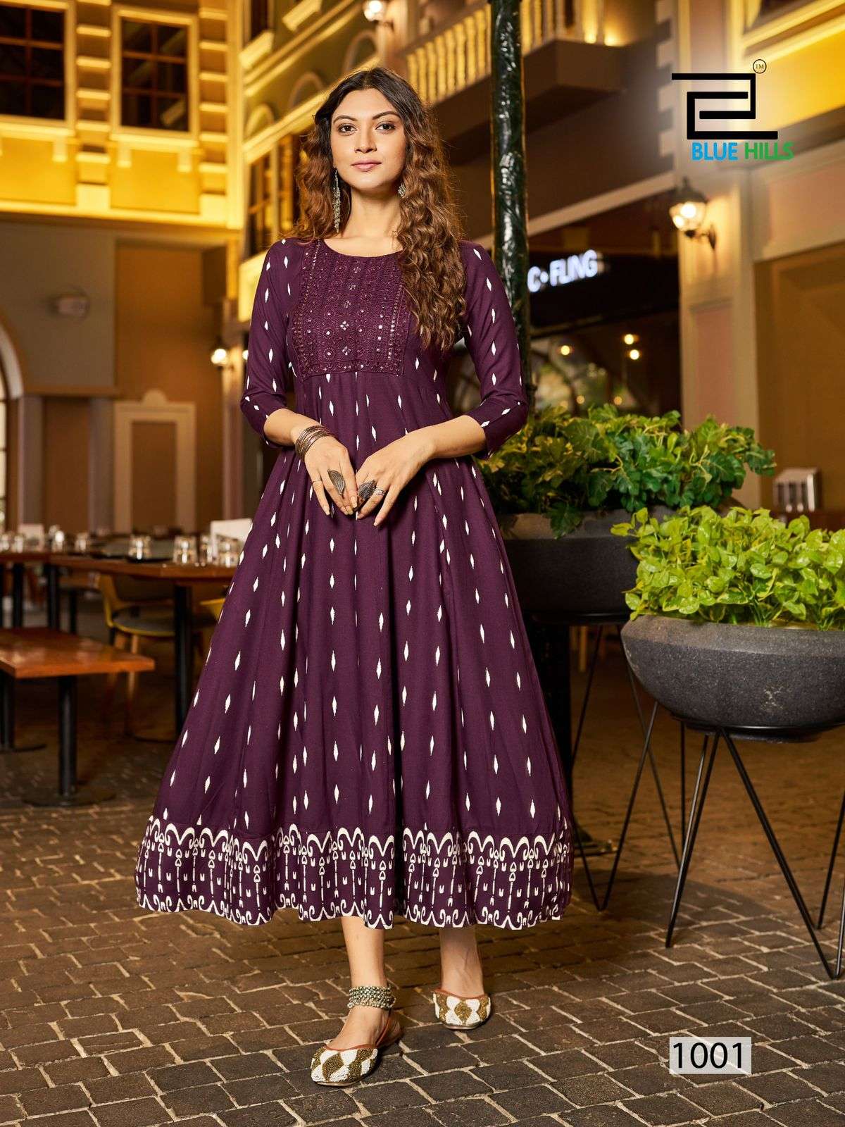 ZUDIO BY BLUE HILLS RAYON PRINTED ANARKALI CONCEPT WITH NECK EMBROIDERY WORK 