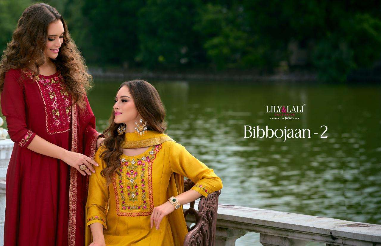 BIBBOJAAN VOL-2 BY LILY & LALI VICHITRA SILK EMBROIDERY KURTI PANT WITH DUPATTA IN ANARKALI STYLE  