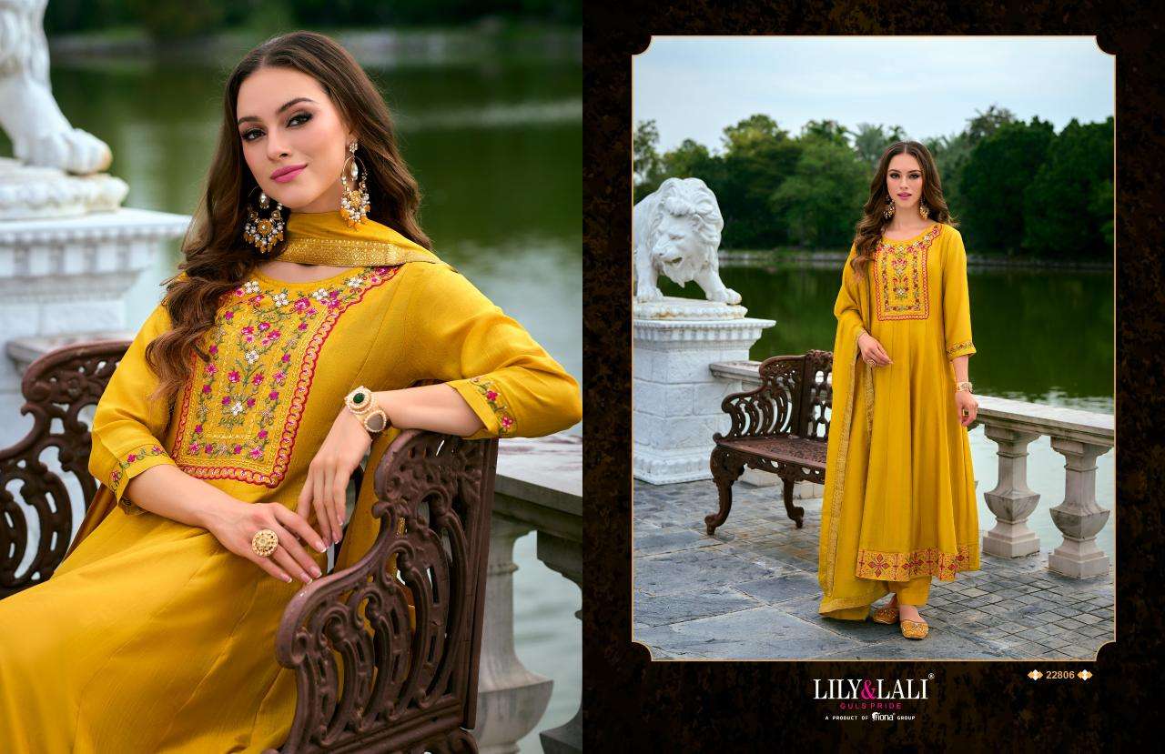 BIBBOJAAN VOL-2 BY LILY & LALI VICHITRA SILK EMBROIDERY KURTI PANT WITH DUPATTA IN ANARKALI STYLE  