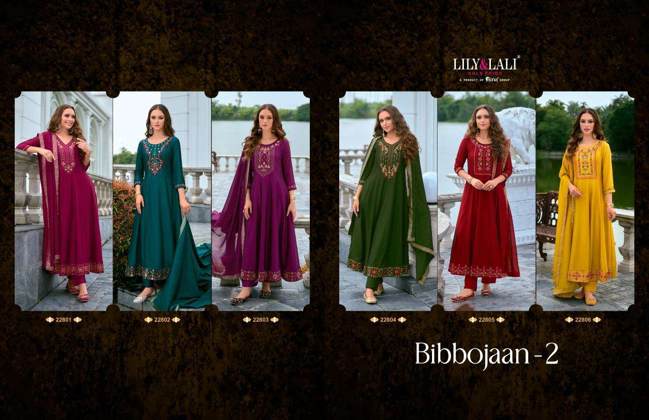 BIBBOJAAN VOL-2 BY LILY & LALI VICHITRA SILK EMBROIDERY KURTI PANT WITH DUPATTA IN ANARKALI STYLE  