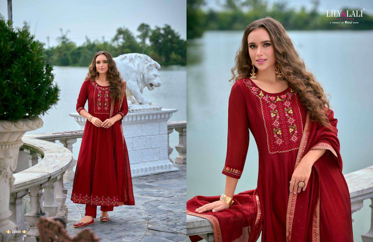 BIBBOJAAN VOL-2 BY LILY & LALI VICHITRA SILK EMBROIDERY KURTI PANT WITH DUPATTA IN ANARKALI STYLE  