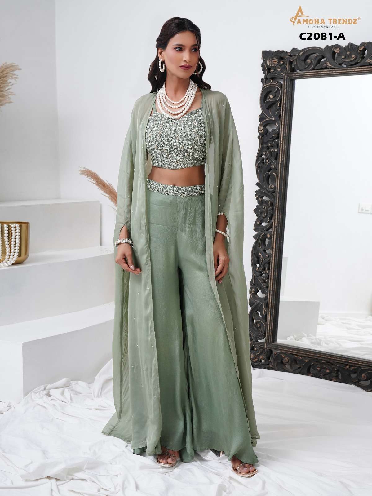 DESIGN NO-C 2081 PURE CHINON BY AMOHA TRENDZ HAND EMBROIDERY WORK BLOUSE 