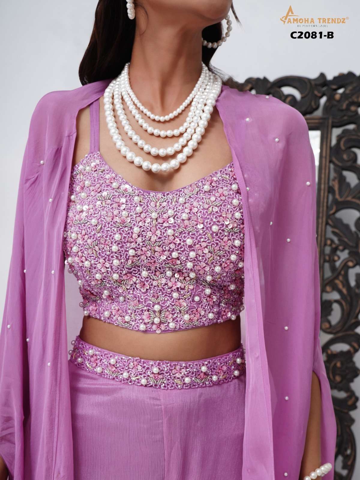 DESIGN NO-C 2081 PURE CHINON BY AMOHA TRENDZ HAND EMBROIDERY WORK BLOUSE 