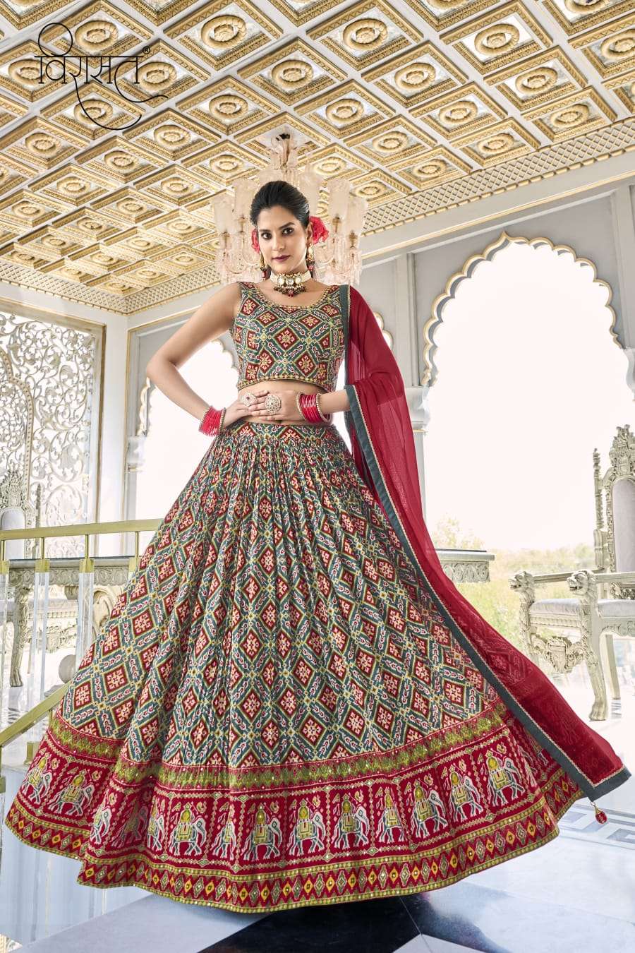 NEW WEDDING WEAR STYLISH LEHENGA PURE CHINON BY TEXOFAB 