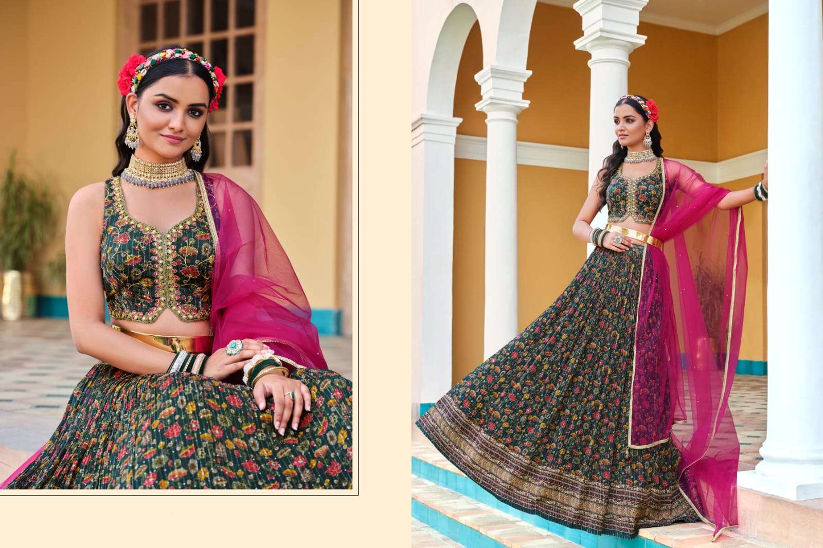 NEW WEDDING WEAR STYLISH LEHENGA PURE CHINON BY TEXOFAB 