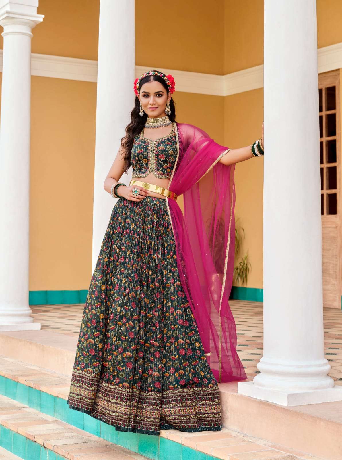 NEW WEDDING WEAR STYLISH LEHENGA PURE CHINON BY TEXOFAB 